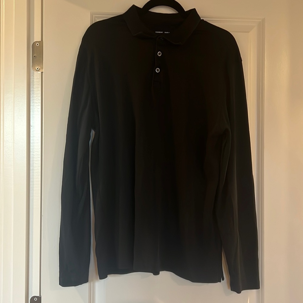 Robert Barakett black long sleeve polo with 3 buttons